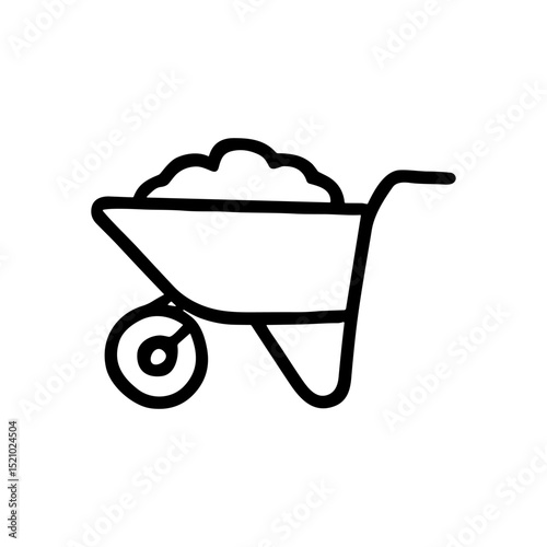Soilfilled Wheelbarrow Black and White Outlined Icon icon illustration element