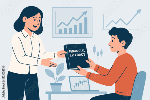 Financial Literacy Lesson: Woman teaching man about investment, stock market, and economic growth. Concept of financial education, planning, and personal wealth management for success.