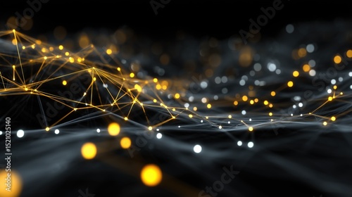 Cyberspace Neural Network Abstract Mesh with Pulsing Lights and Glowing Connections, Immersive Meta Interface Backdrop