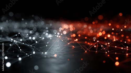 Cyberspace Neural Network Abstract Mesh with Pulsing Lights and Glowing Connections, Immersive Meta Interface Backdrop