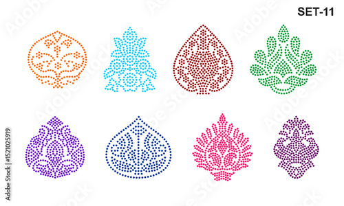 Rhinestone hotfix transfer Buti set design for laser cutting, 2.2 mm hole size 6 ss, Arabic, paan, floral, geometrical designs, set no.11