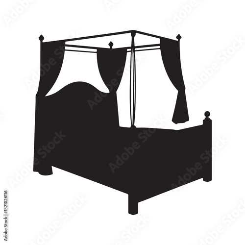Bed silhouette – symbol of comfort and rest on white background