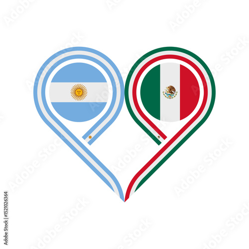 friendship concept. heart symbol icon of argentina and mexico flags. vector illustration isolated on white background