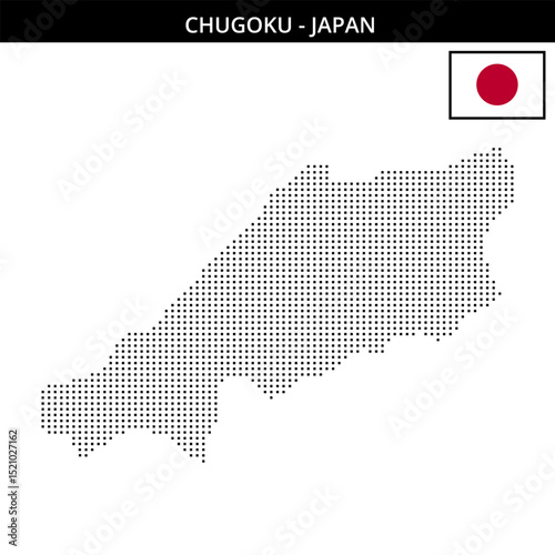 Small square dotted map of Chugoku in Japan