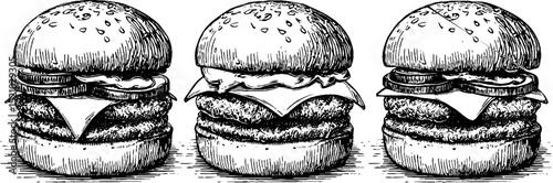 Vintage engraved hamburger menu set for culinary design and branding