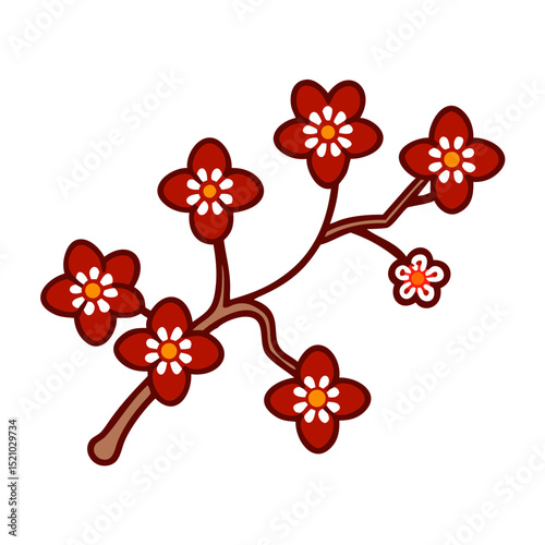 梅の花のアイコン 赤い小さな冬の花