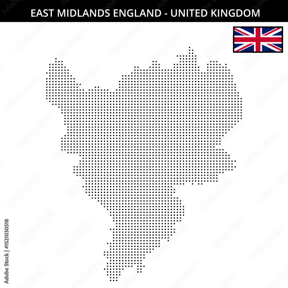 Obraz premium Small square dotted map of east-midlands-england in United Kingdom