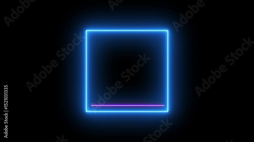 Glowing blue neon sign on a dark background with digital light effects 4k