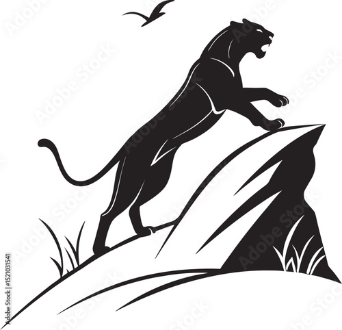 Panther Silhouette Vector Illustration - Sleek and Powerful Wildlife.