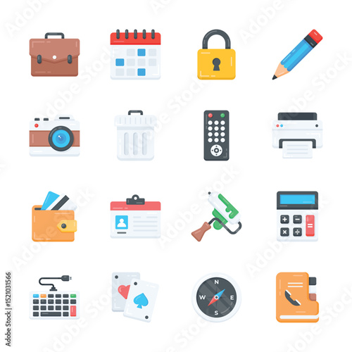 Get this handy set of business supplies flat style icons
