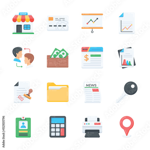 Premium bundle of business insights and supplies flat style icons