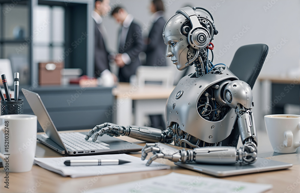 Fototapeta premium Robot Working Scene in Office
