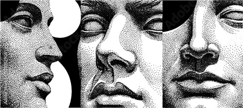 Engraved human faces in layered design for artistic projects