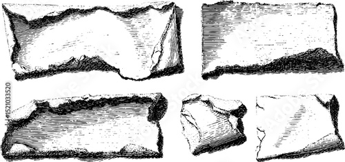 Vintage engraved illustration set of layered torn posters for artistic design
