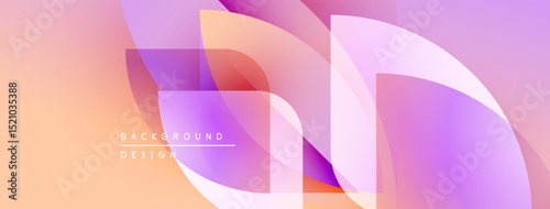 Abstract background features overlapping shapes, soft gradients. Peach, lavender hues create modern visual effect. Design elements suggest fluidity, dynamism.