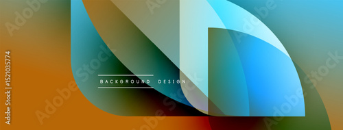 Abstract design features overlapping translucent shapes. Colors blendorange, teal, blue, gray. Minimalist text reads background design. Modern aesthetic.