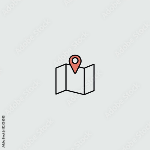 Minimal Folded Map Icon with Location Pin – Travel & Navigation Symbol