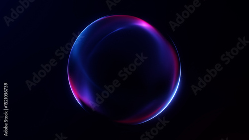 Stylized glowing red and blue neon sphere on dark background. Perfect for tech branding, interfaces, and futuristic sci-fi visuals.
