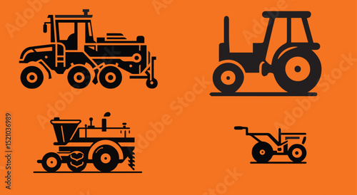agricultural track icon set  vector silhouette 