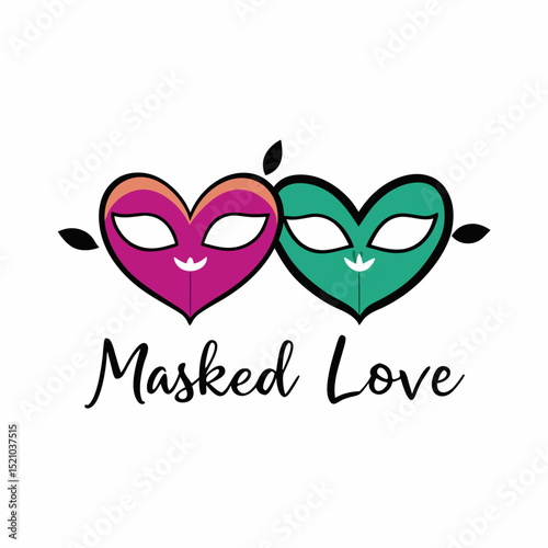 Mardi Gras masks facing each other with heart