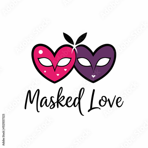 Mardi Gras masks facing each other with heart