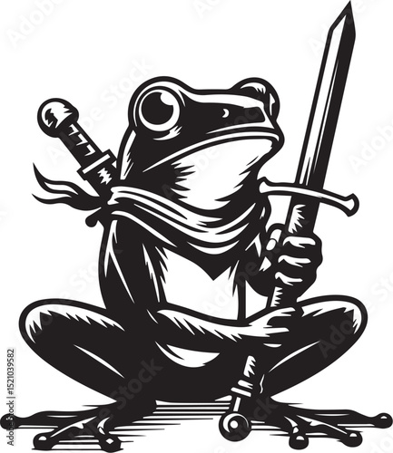 Powerful Frog Warrior Holding a Sword Graphic Design Illustration