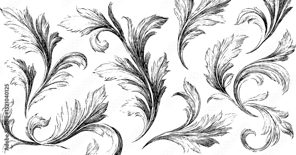 Obraz premium Elegant engraved floral motifs for decorative design and art projects
