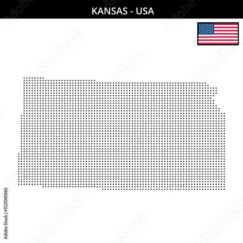 Small square dotted map of kansas in the USA
