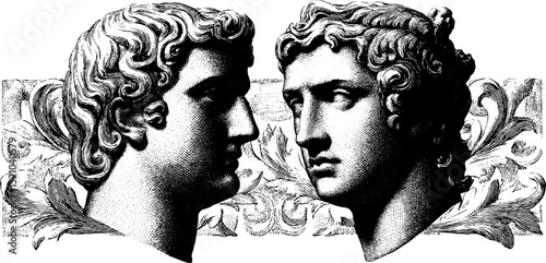 Neoclassical bust illustrations with intricate engravings for artistic design