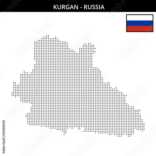 Small square dotted map of Kurgan in Russia