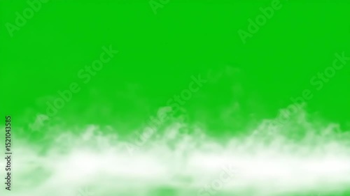 White smoke effect rolling on the ground over a green screen. Fog, gas, or steam on chromakey background for visual fx footage.