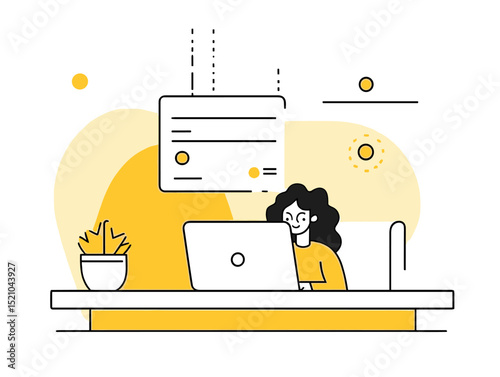 Focused Worker with Laptop: A young worker engaged in her work on a laptop, embodies productivity and diligence in a modern office setting.
