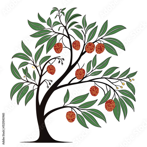 Lychee Tree Vector Art Elegant Illustration of Exotic Fruit Tree