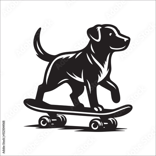 A spirited dog skateboarding joyfully down a path a fun black and white illustration perfect for pet lovers and sports enthusiasts