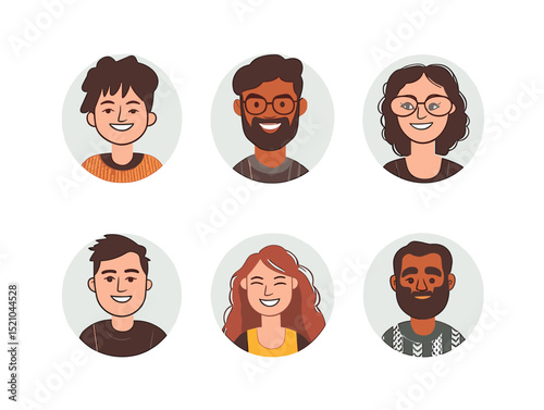 Friendly Faces: A collection of diverse cartoon portraits, each radiating warmth and unique character, showcasing friendly expressions.