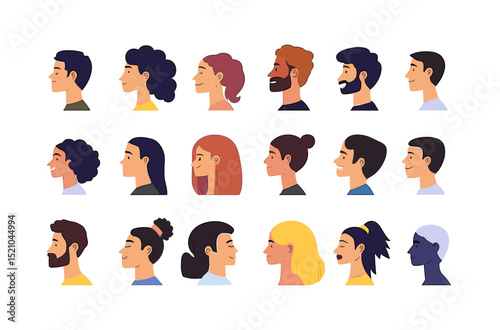 Diverse Portraits: An assortment of artistic portraits, each profile offering a unique glimpse into different faces, diverse ethnicities, and individual hairstyles in a collection.