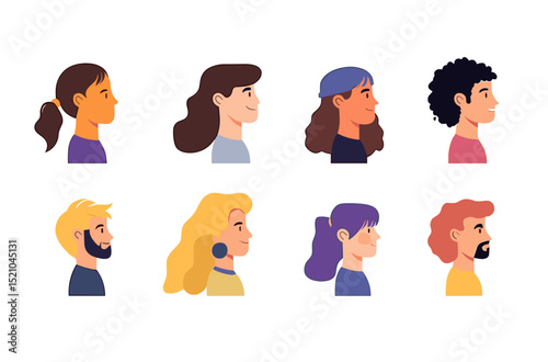 Side Profile Collection: A diverse compilation of eight unique side profiles, each showcasing distinct features and expressions in a visually engaging illustration.