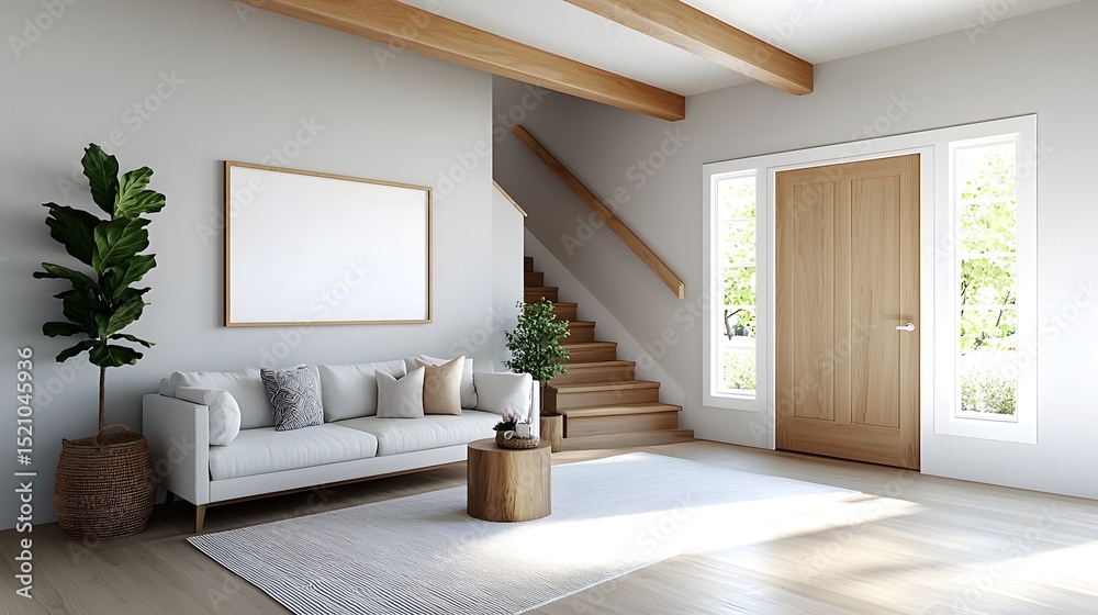 Fototapeta premium Cozy farmhouse inspired living space with natural elements