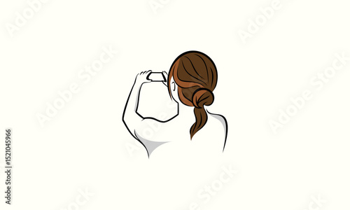 Woman Taking Selfie Back View.