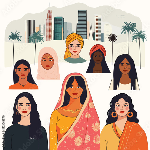 Diversity in Harmony: An illustration celebrates the beauty of diversity, with a circle of women representing different backgrounds, cultures, and aesthetics.