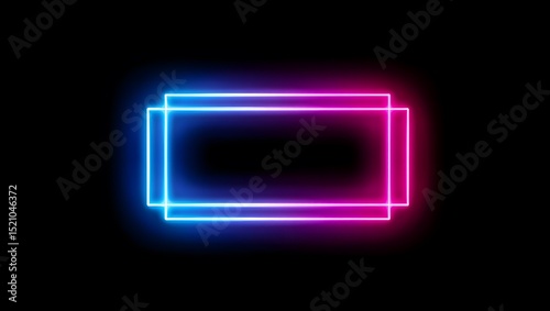 Vibrant neon double frame glowing dark background
