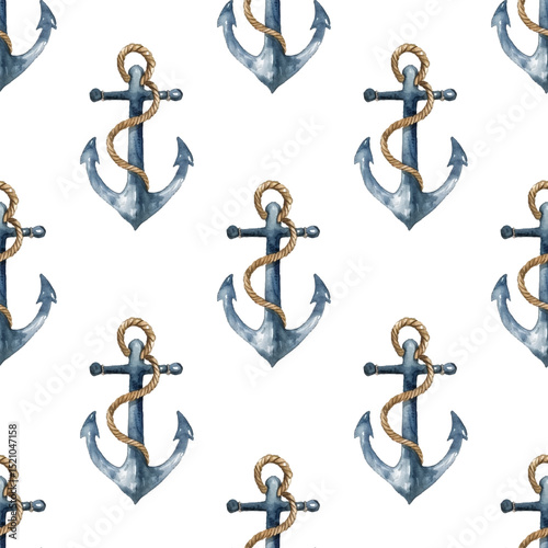 Ship anchors marine vector seamless pattern. Clothes textile print. Watercolor style navy vessel equipment ornament. Boat anchor endless pattern, sailor style shirt fabric print.