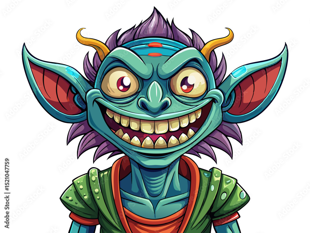 Fototapeta premium Vector cartoon illustration of a cute alien character with oversized eyes perfect for sci-fi designs, games, stickers, and creative branding