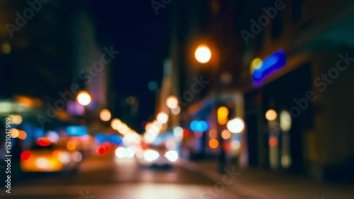 Blurry Colorful Lights Of Busy City Street At Night Time
