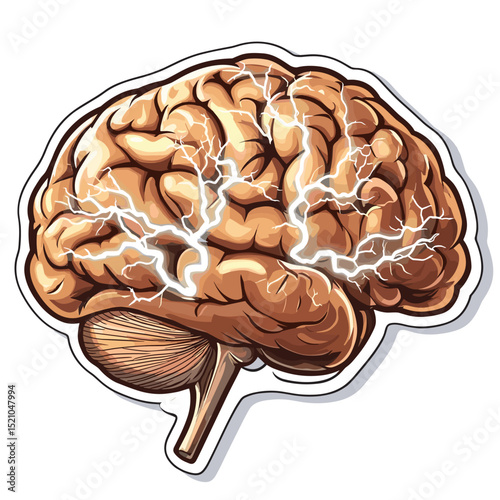 Brain's Electric Symphony: A striking depiction of the human brain, energized by a network of illuminating electric sparks.