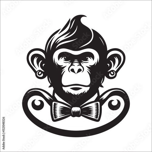 Sophisticated Monkey in a Hat Vector Illustration: A dapper primate in a top hat, perfect for vintage designs, logos, and apparel.