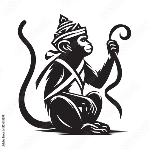 Sophisticated Monkey in a Hat Vector Illustration: A dapper primate in a top hat, perfect for vintage designs, logos, and apparel.