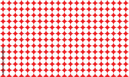 Seamless red and white circular geometric pattern with repeating dots. Modern abstract background ideal for textiles, wallpapers, packaging, or digital design with a bold and vibrant aesthetic.