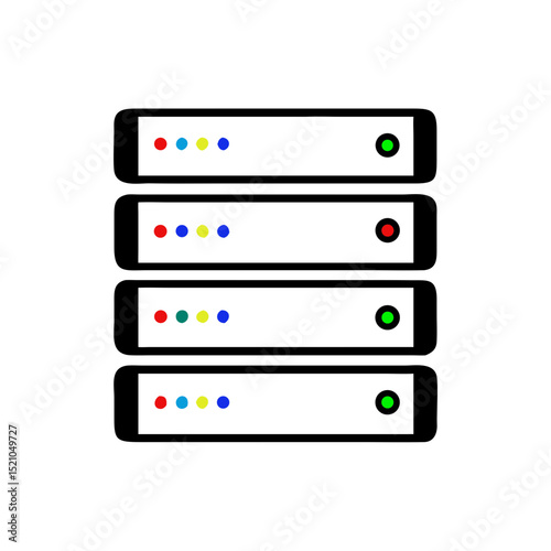 Stack of three horizontal server icons with color lights