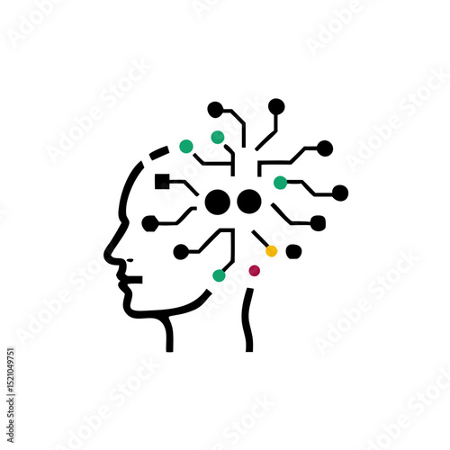 Human profile with AI connections from head and face